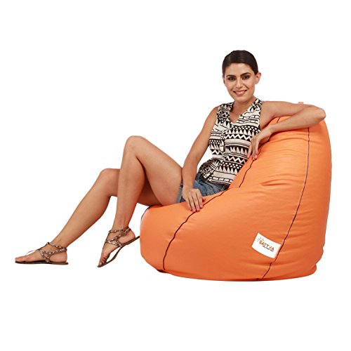 Image of SATTVA Classy.Elegant.Stylish Bean Bag Filled with Beans Orange with Navy Blue Piping XXXL