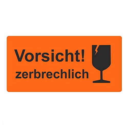 32 X 92 Mm Vorsicht Glas / Zerbrechlich Aufkleber – Auf Rolle, Leicht Abziehbar, Gut Sichtbar