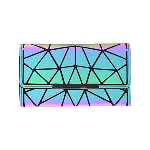 Geometric Rhomboids Lattice Long Wallet and Purse - Fashion Luminous Trifold Lattice Purse Clutch for Women NO.2 Cover