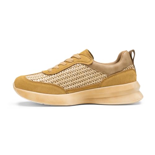 Image of Vepose Women's Retro Platform Sneakers Lightweight Lace Up Walking Shoes | Designer dressy chunky sneakers, memory foam cushioning, non slip sole, stylish woven or PU looks, work, travel, errands