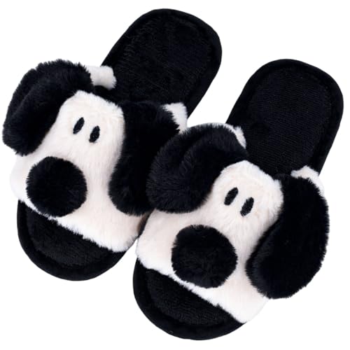 Cute Dog Slippers for Women Men,Fuzzy Open Toe,Comfy Puppy,Memory Foam,Plush Warm Slip on Slippers - Main Image