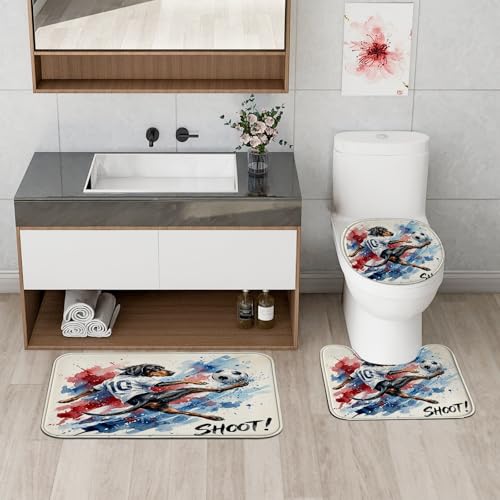 Rideau de douche football et tapis coonhound pour salle de bain 183cm