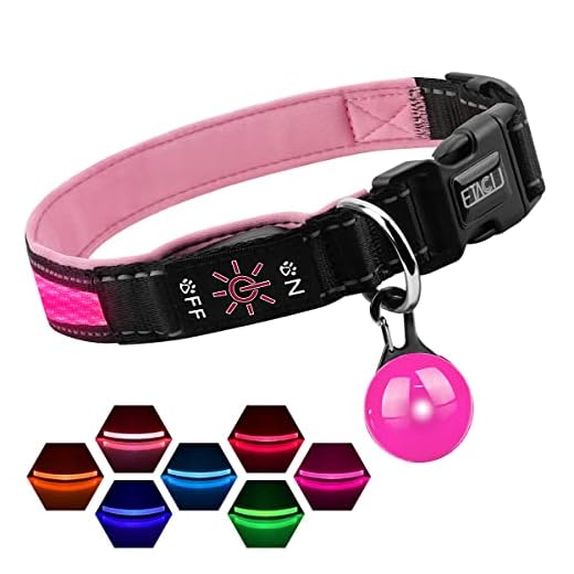 ETACCU Collar de Perro LED, Collar de Perros Ajustable con 3 Modos y 7 Colores, Collar Luminoso Impermeable Recargable por USB, Collares Básicos para Mascotas (Mediano (40-55cm), Rosa)