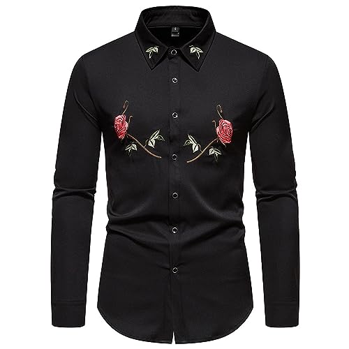 Chemise brodée de roses pour hommes au style unique et finitions manches longues