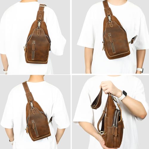 Image of NIUCUNZH Genuine Leather Crossbody Sling Bag Handmade Classic Vintage Shoulder purse daypack Backpack
