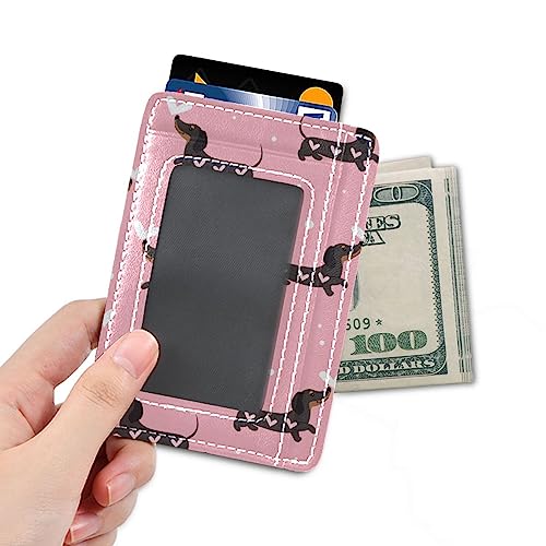 OTVEE Dachshund Dogs on Pink Slim Minimalist Wallet Rfid Blocking Card Wallets PU Leather Front Pocket Wallets4