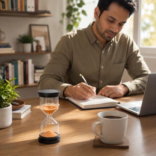 Image of Sand Clock 15 Minute Orange Hourglass Timer for Kitchen Classroom Games