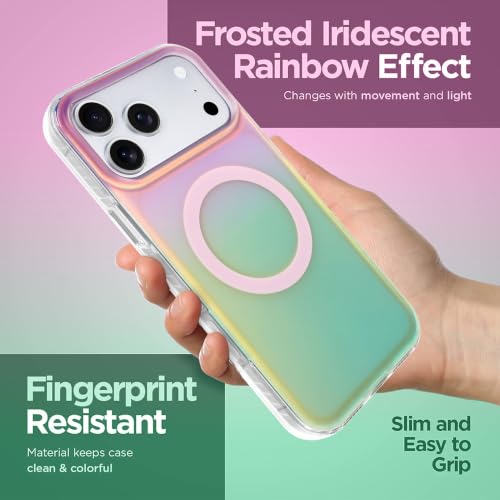 Image of Magnetic Case for iPhone 17 Pro Max [Compatible with Magsafe] | [Anti-Yellowing] [1 Screen Protector] Cute Fashion Iridescent Case for iPhone 17 Pro Max 6.9 inch 2025, Pink Green