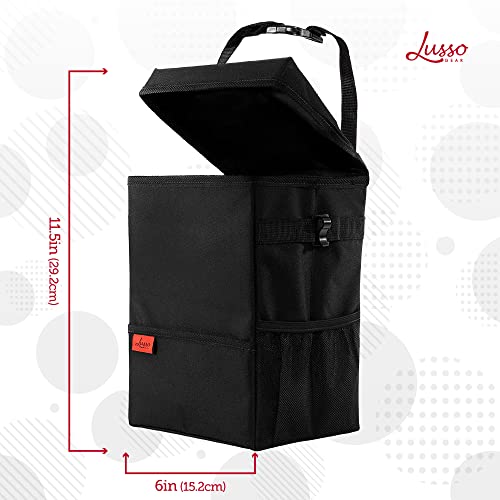 Image of Lusso Gear Car Trash Can, 3.5 Gallon Capacity, Black Color, Manual-Lift Opening Mechanism