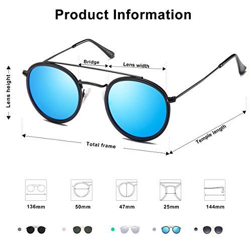 Image of SOJOS Retro Vintage Round Polarized Sunglasses for Women Men Double Bridge Circle Sunnies SJ1104