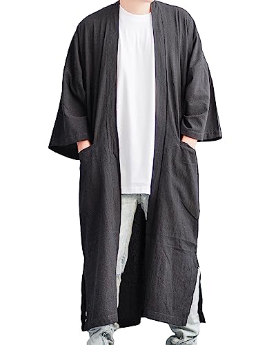 Men's Long Cotton Linen Kimono Cardigan Oversized Noragi Jacket Man Haori Summer Yukata Beach Robe