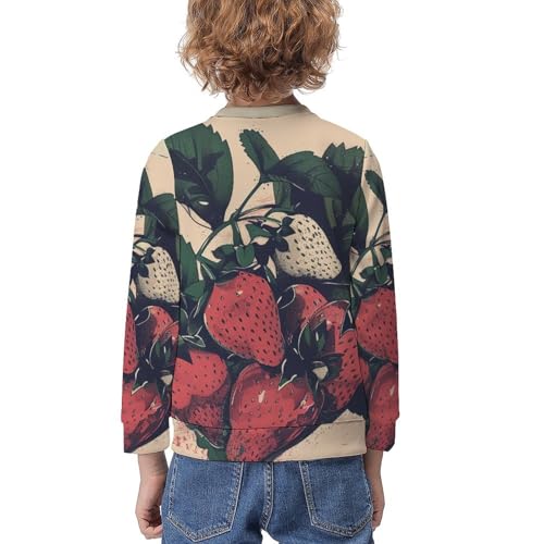 Hand Drawn Strawberry And LeavesChildren's Casual Pullover Sweatshirt Loose Fit8-10Y2