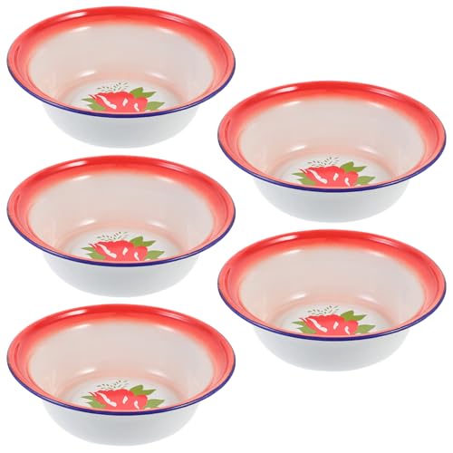 GLEAVI 5個 点 レトロ?瓷ボウル 花柄デザイン 厚手エナメル製 スープ サラダ フルーツ対応 キッチン用多機能ミキシング ストレージ容器