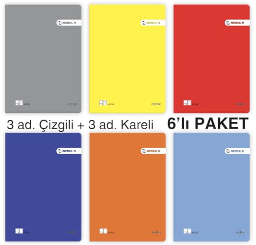 A5 60 Yaprak PP Kapaklı Tel Dikişli Defter – 6'lı Karma Paket (3 Çizgili, 3 Kareli)