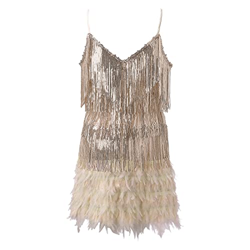 UIFLQXX Vestido feminino de noite duplo profundo V sexy Sling vestido borla lantejoulas vestido de p