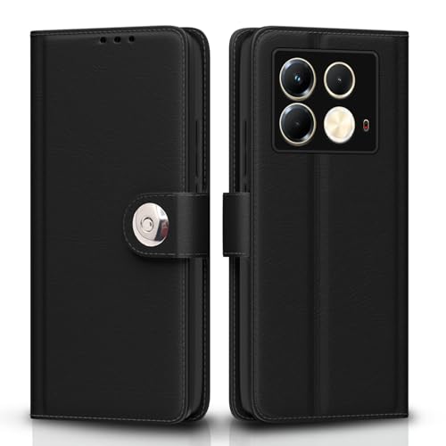 Image of Pikkme Flip Cover for Infinix Note 40 5G Leather Finish | Inside TPU with Card Pockets | Wallet Stand and Shock Proof | Complete Protection Button Flip Case(Black)