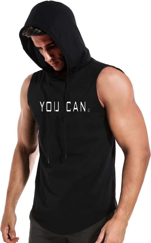 HIT SQUARE Sleeveless Hoodie for Men Dry Fit Vest Gym Wear Graphic Printed Stylish Round Neck Running Sando