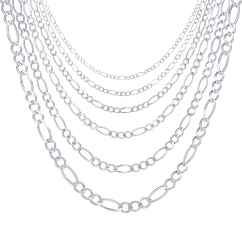 Nuragold 14K Real White Gold Solid Figaro Link Chain Necklace 16