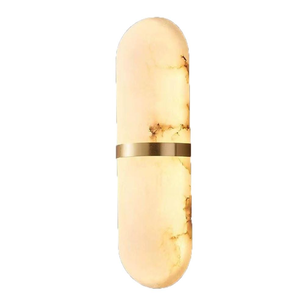 Modern Minimalist Linear Marble Wall Sconce Black or Gold Long Strip Stone Wall Lamp Interior White Alabaster Vanity Light Fixture for Bedroom Bathroom Living Room(Gold)