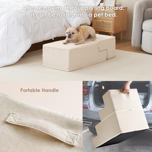 Image of EHEYCIGA Dog Stairs for Bed 20 inch H, 4-Step Extra Wide Dog Steps for High Bed, Pet Steps for Small Dogs and Cats, Non-Slip Balanced Pet Ramp Indoor, Beige