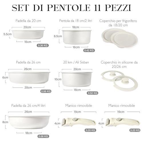 GiPP 11Pcs Pots and Pans Set Non Stick, Cookware Sets Nonstick Detachable Handle, Induction Kitchen Set Removable Handle, RV Cookware set, Oven Safe