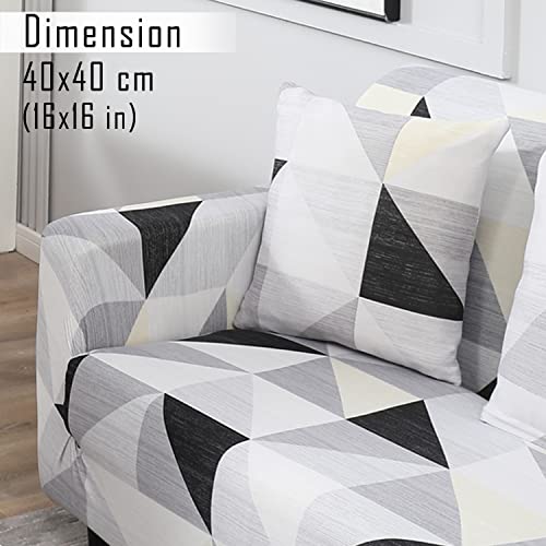 Image of HOKIPO Stretchable Cushion Cover for Sofa 16x16 Pack of 2, Black Grey Geometric (AR-4098-D6*2)