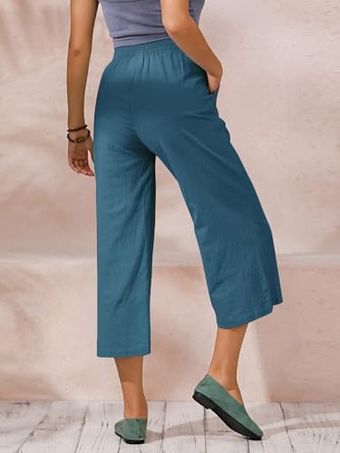 Image of ECUPPER Womens Cotton Cropped Pants Wide Leg Trousers | Casual, Plus Size, Elastic Waist, Capri, 100% Cotton, Loose Fit, High Rise Waist, Lounge Pants