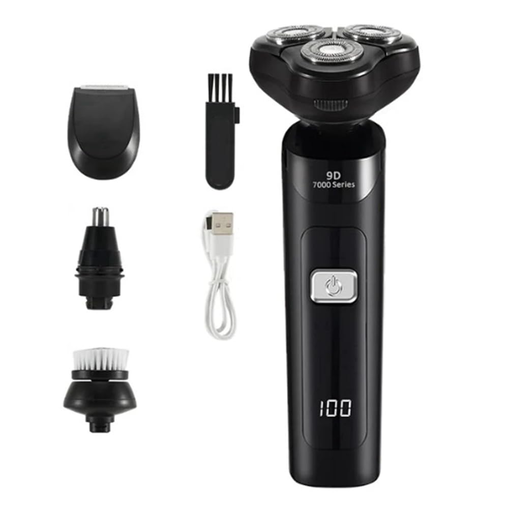 Rasoio elettrico Display digitale LCD a tre teste galleggiante ricaricabile intelligente rasoio impermeabile ricarica tipo C nero