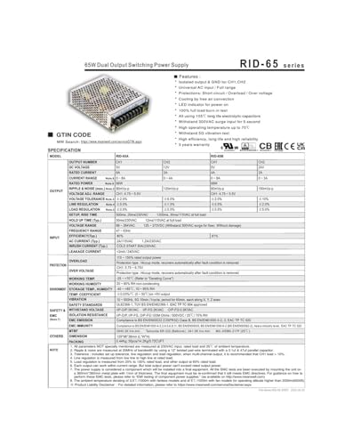 Alimentation à découpage double sortie RID-65 RID-65A RID-65B
