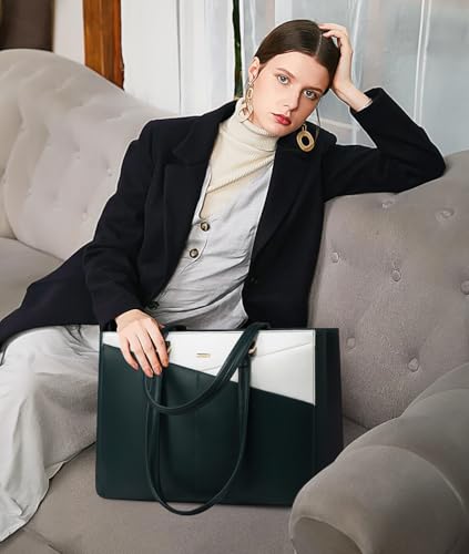 Image of Laptop Tote Bag for Women 15.6 Inch Waterproof Leather Computer Laptop Bag Women Business Office Work Bag Briefcase Large Travel Handbag Shoulder Bag