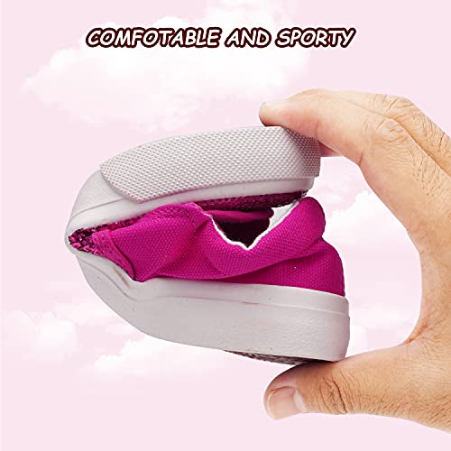 Toandon Toddler Girls Canvas Loafer Shoes Slip On Sneakers Baby Kids Sequins Glimmer Glitter Sparkle Low Top Non Slip Rubber Sole Lightweight Breathable Walking Outdoor Fashion Casual Pink Size 11 #TOP6