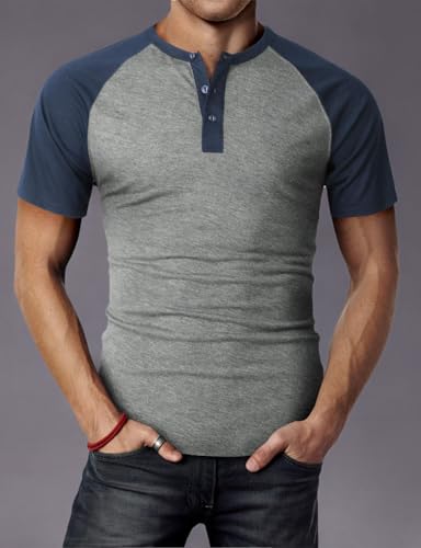 H2H Mens Henley - Raglan Camiseta Casual de Manga Corta Slim Fit miniatura 7