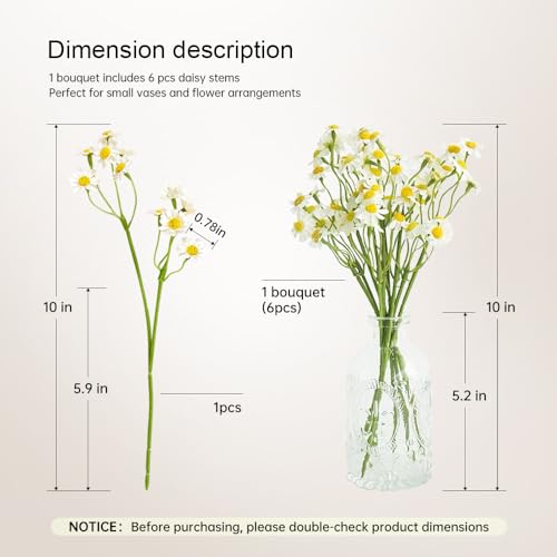 Small White Daisy Flowers Artificial - 2 Bouquet/12Pcs,10 Inch Fake Daisies for Spring Home Decor,Wedding,Party,Table Centerpiece (Vase Not Inclouded) image 4