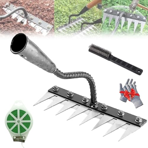 Rastrello da giardino in acciaio al carbonio con 5/6/7/8 denti, Ironrake 2.0, rastrello da giardino in ferro for lavori pesanti, for giardinaggio efficiente, scarificazione e dissodamento del prato, n