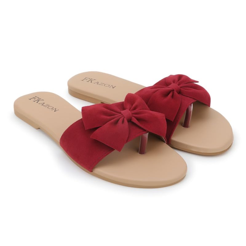 Women's Bow Toe Ring Flats – Stylish & Comfortable Slipers||FK_01_RED_A22_P4-picture-32