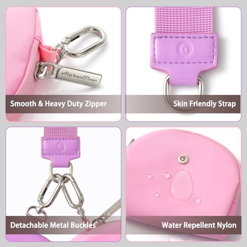 Image of Keychain Wallet Mini Zip Around Wristlet Wallets for Women Detachable Dual Pouch Wristlet Portable Coin Purse Small Wallets With RFID Blocking (Purple & Pink)