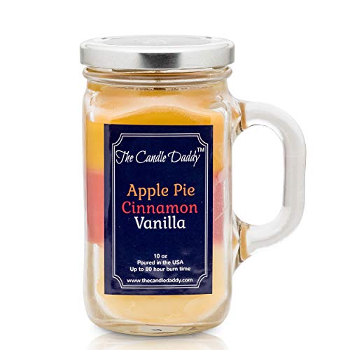 Apple Pie Cinnamon Vanilla Scented Candle- by the Candle Daddy- Soy Wax Blend- Mason Jar- 10 Ounce - 80 Hour Burn Time- Poured In Small Batches in USA