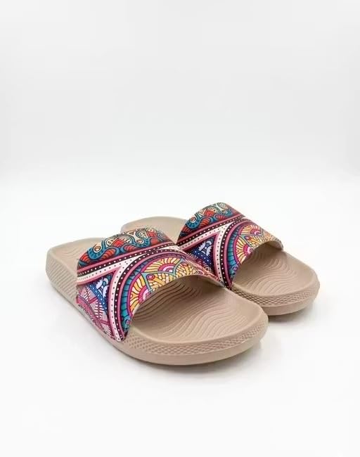 Women Floral Printed Slide Slippers Soft Comfortable Daily Use Lightweight Casual Slip On Open Toe Flat Indoor Outdoor Footwear-image-42
