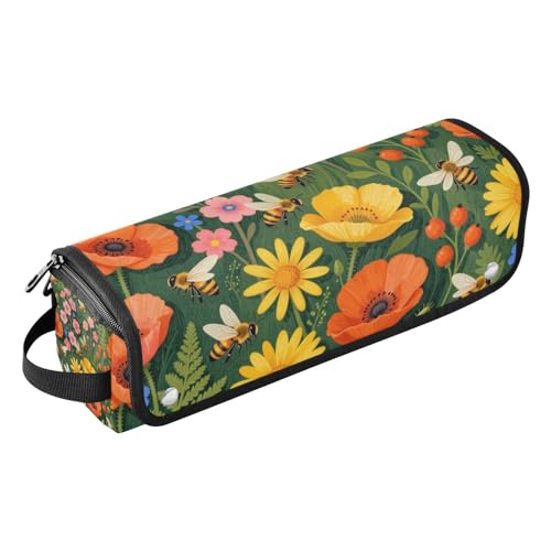 Bolsa de viaje para herramientas de cabello y tapete resistente al calor con cierre, gran capacidad organizadora para planchas, rizadores, secadores, diseño con abejas y flores silvestres, esenciales para mujeres miniatura 1
