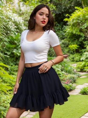 Jupe courte fluide ThreeH avec short intégré et taille haute élastique