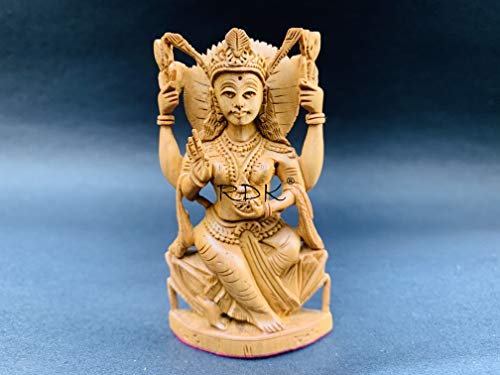 Image of RDK Handcrafted Sandalwood Lakshmi Figurine - 3-Inch Decorative Wooden Idol for Home or Office Display - Natural Carved Chandan Wood Sculpture