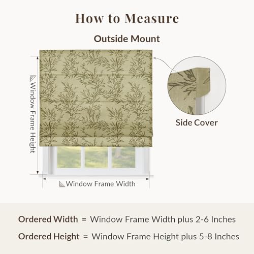 Image of TWOPAGES No Drill Cordless Vintage Leaf Print Roman Shades Linen Textured Roman Blinds for Windows, Custom Made Room Darkening Light Filtering Roman Window Shades, Travertine, 1 Piece