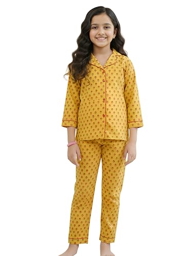 Image of Yash Gallery Kids Cotton Slub Floral Printed Night Suit Pajama Set for Girl