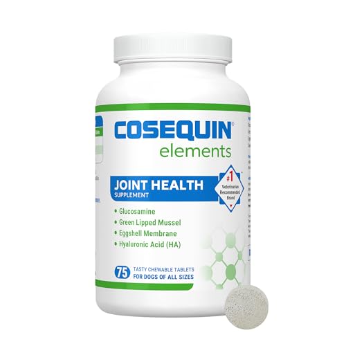 Nutramax Laboratories Cosequin Elements Dog Joint Health Supplement with Glucosamine Green Lipped Mussel Eggshell Membrane & Hyaluronic Acid 75 Tasty Chewable Tablets for Dogs