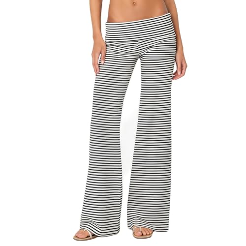 Image of Lounge Yoga Pants for Women Fold Over Low Waist Wide Leg Bell Bottoms | Y2K Foldover Pants, Flare Leggings, Low Rise Yoga Sweatpants