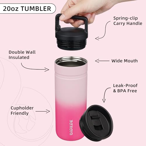 Image of BJPKPK 20 oz Insulated Travel Water Bottle, Coffee Tumbler Stainless Steel | Double Wall Vacuum, Leakproof, Thermal, Keeps Hot /Cold, Dishwasher Safe, Spill Proof, Wide Mouth, 2 Lids, Cherry Blossom