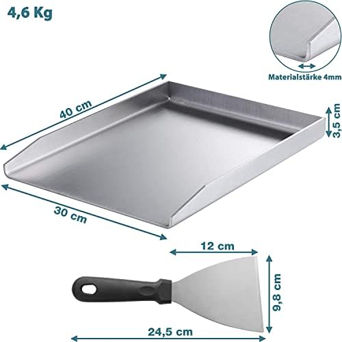 Stainless Steel Grill Plate, 30 x 40 cm, Universal Plancha for Charcoal and Gas Grills, Grill Plate for Even Heat Distribution, Grill Tray for Burgers, Fried Egg with Grill Spatula Included - View 7