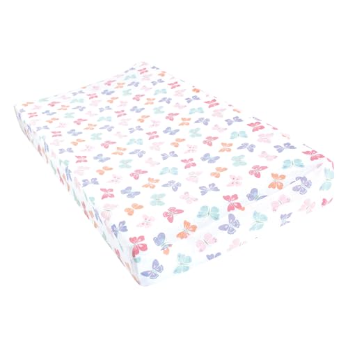 Image of Hudson Baby Unisex Baby Cotton Changing Pad Cover, Pastel Butterfly, One Size