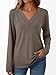 AUTOMET Cozy Fall Fashion Outfits for Women 2025 Long Sleeve Tops T Shirts V Neck Casual Top Comfortable Shirt Soft Basic Tees Women Blouses Coffee Grey L