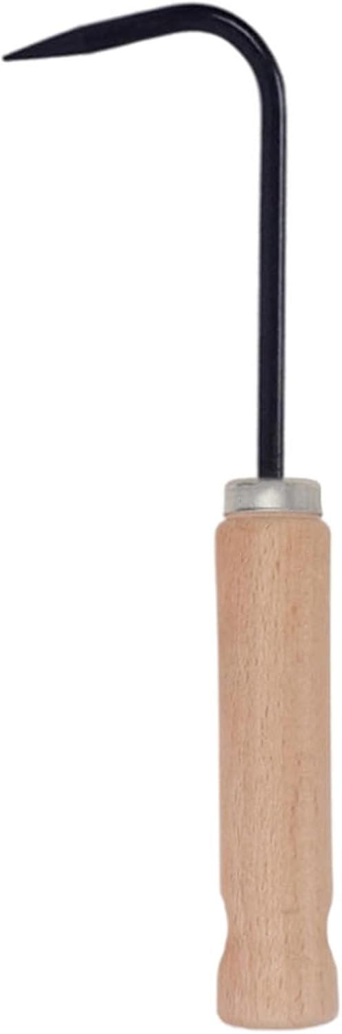 Ergonomic Bonsai Root Hook Tool with Thickened Carbon Steel Single-Claw and Wooden Handle for Root-Friendly Weeding and Soil Loosening, for Potted Plants and Landscape Maintenance